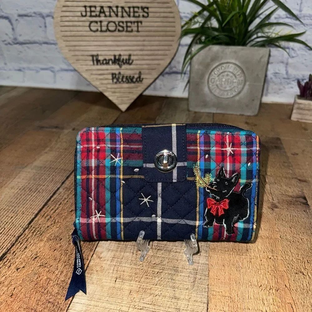 Vera Bradley Retired Scottie Dog Tartan Plaid RFD Turnlock Wallet